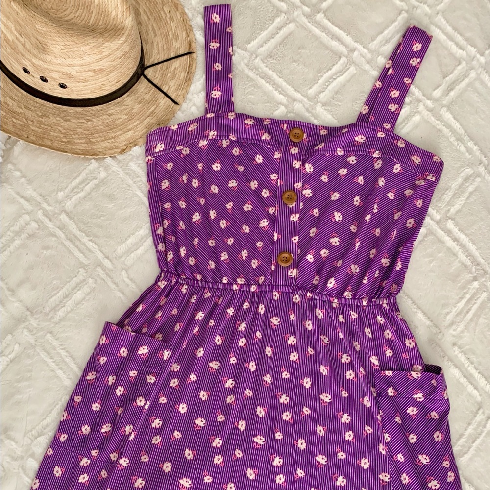 Striped floral purple dress